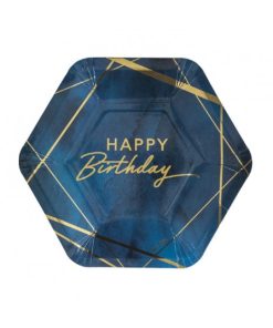 8 Piatti Happy Birthday Blu in Cartoncino Biodegradabile e Riciclabile (23cm) – Givi Italia